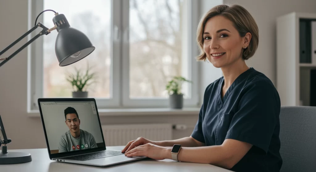 A physician providing clinical assistance through a telemedicine app