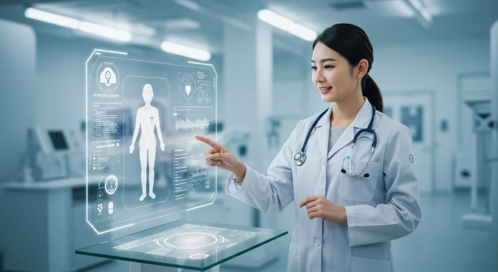 The Rise of the AI Health Coach: Transforming Wellness and Optimizing Healthcare Workflows 3 A physician working with an AI health coach app